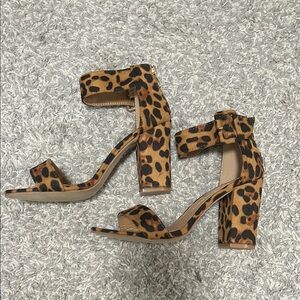 Leopard Print Block Heel Sandals